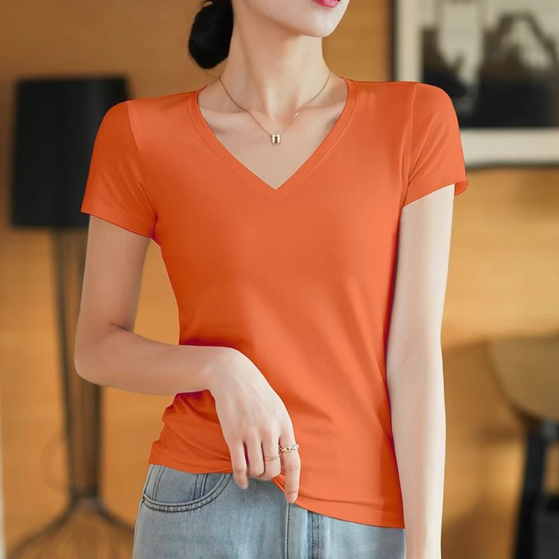 Lotus root pink short-sleeved t-shirt women's pure cotton summer beautiful small top summer chic Korean wear versatile t-shirt