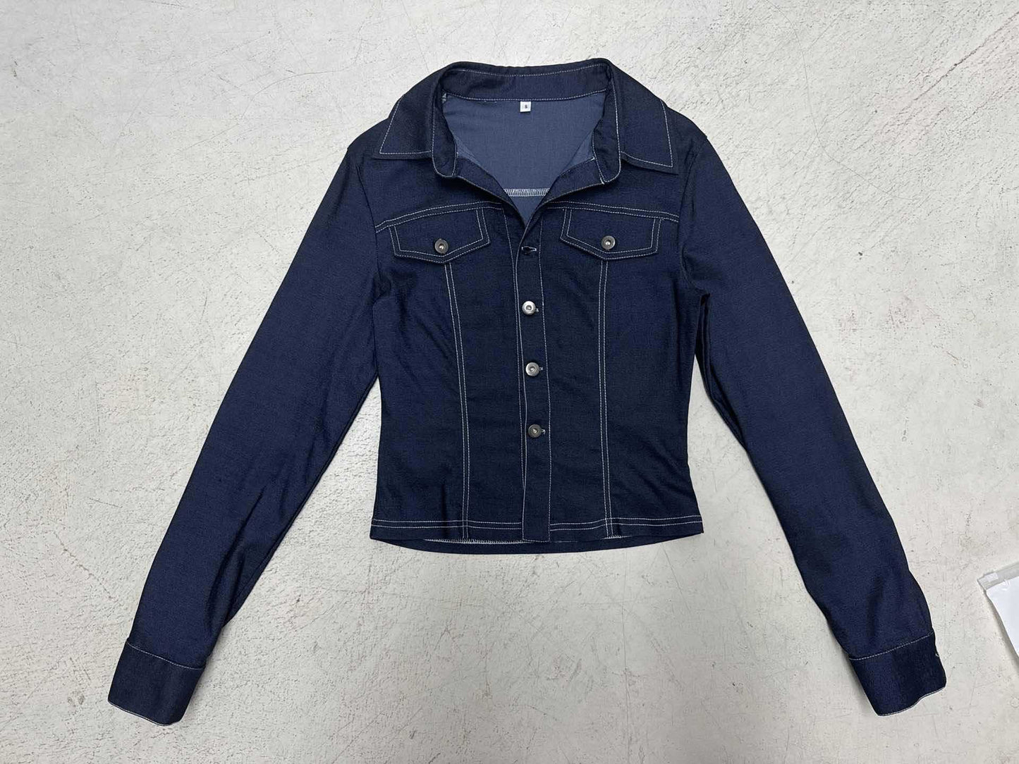 American street style personalized Spice Girl tooling imitation denim shirt V-lapel three-button cardigan casual top