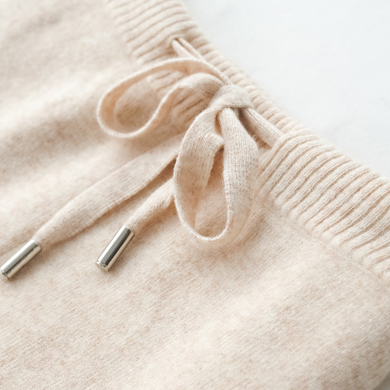 Thickened soft waxy texture 100% wool knitted wide-leg pants women's autumn and winter wear straight cashmere casual drape trousers