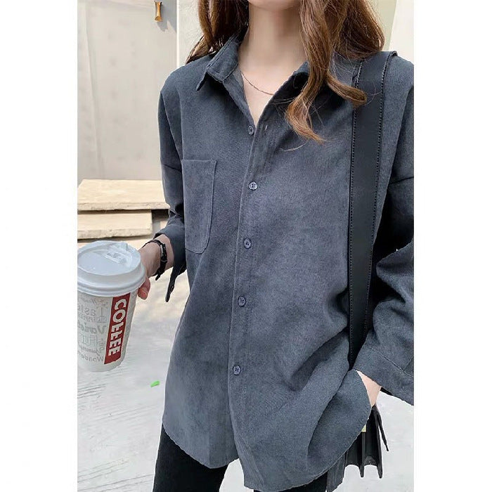 Amazon Beauty Simple Large Size Shirt New Solid Color Casual Women's Clothing Loose Medium and Long Top Stacked Shirt
