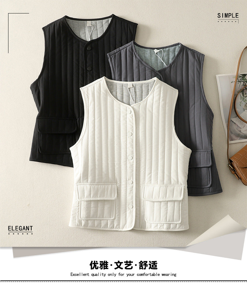 2025 autumn and winter new vertical striped single-breasted vest sleeveless vest jacket women's vest