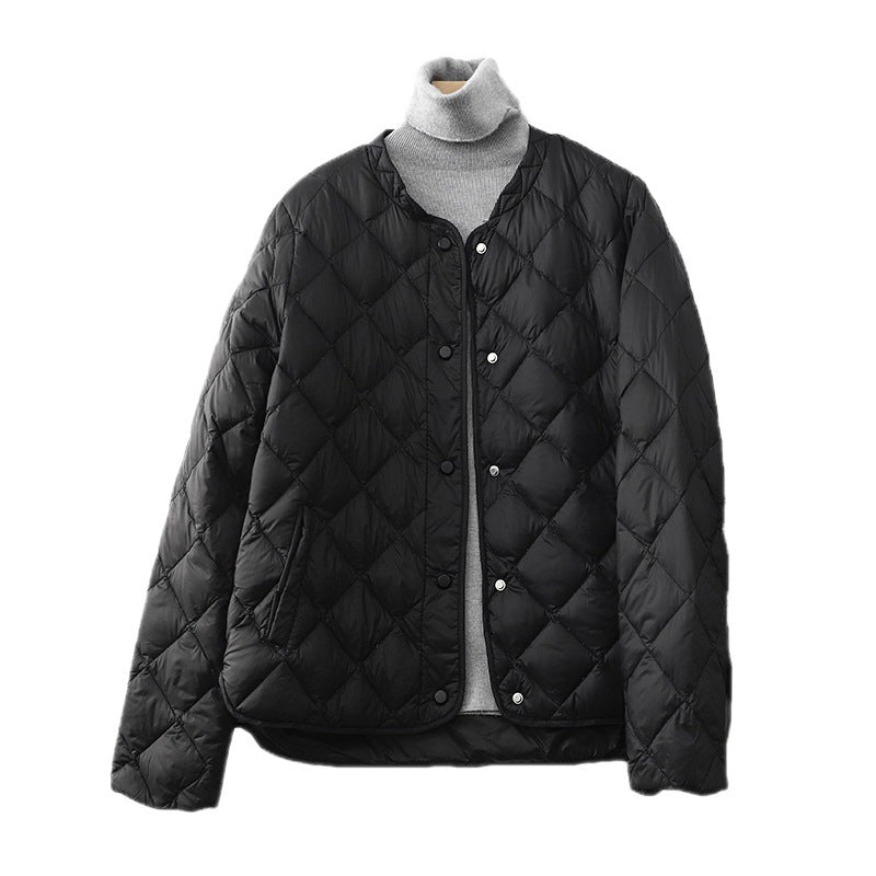 Real shot 2025 winter new loose fashion rhombus grid padded cotton stand-up collar warm cotton-padded jacket women #1508
