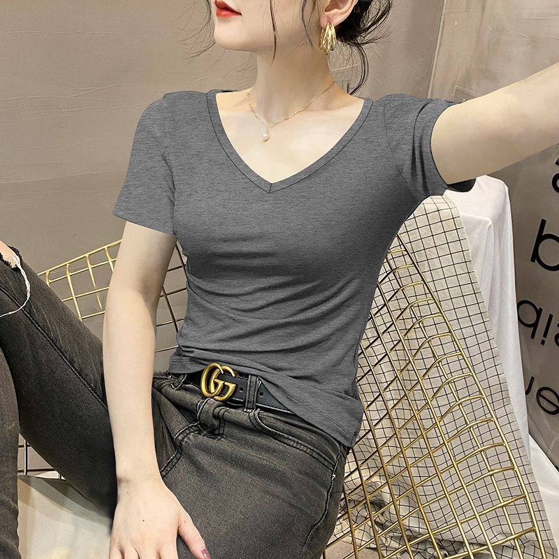 Threaded knitted modal short-sleeved T-shirt women's inner 2025 summer thin slim slim slim bottom versatile top
