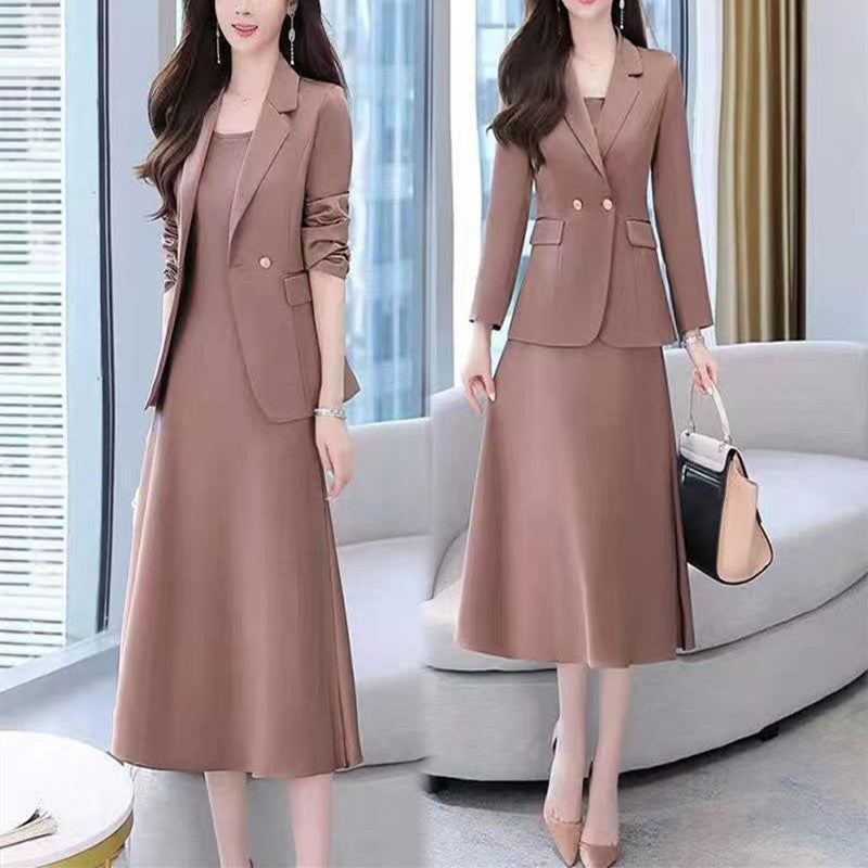 American medium and long suit suspender dress set women's new Xiaoxiangfeng elegant temperament large size two-piece skirt