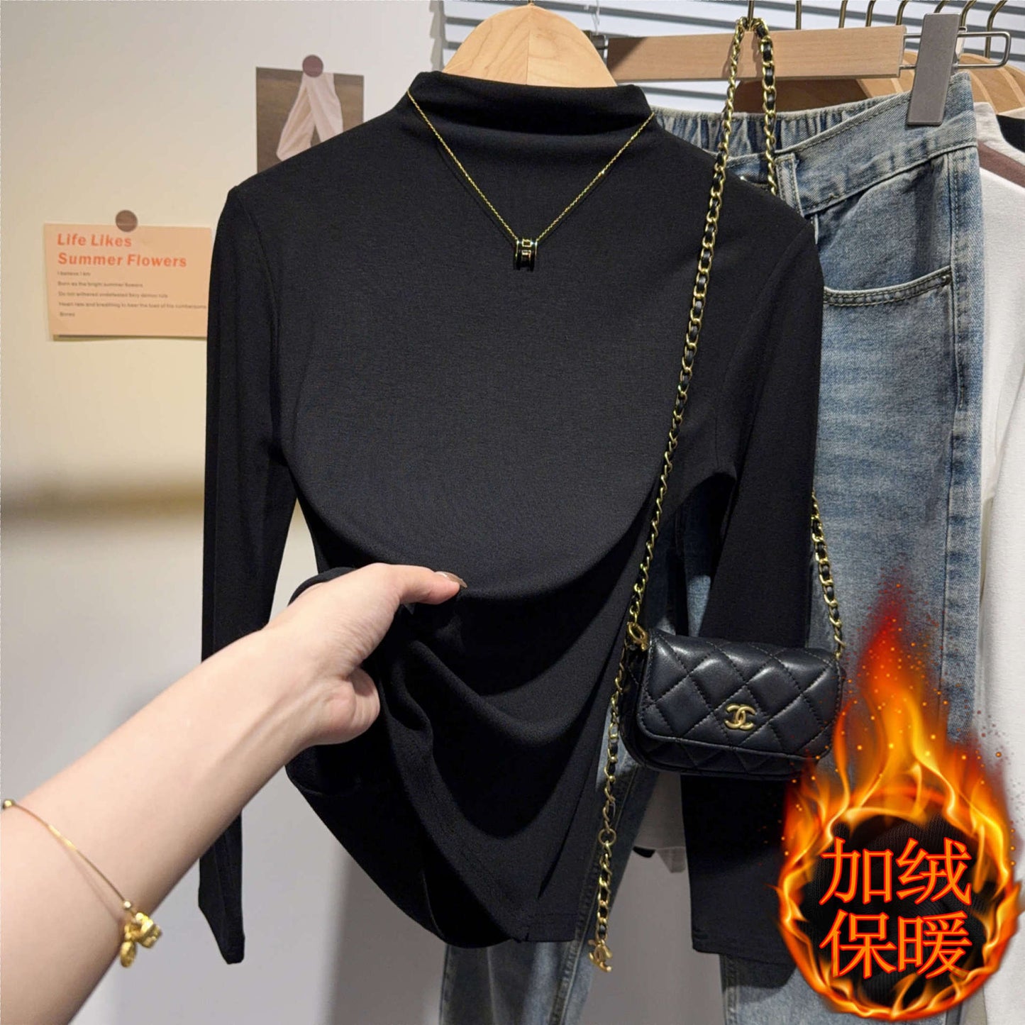 Autumn and winter German velvet large-size bottoming shirt for women's inner matching temperament versatile semi-turtleneck long-sleeved T-shirt polished and thin top