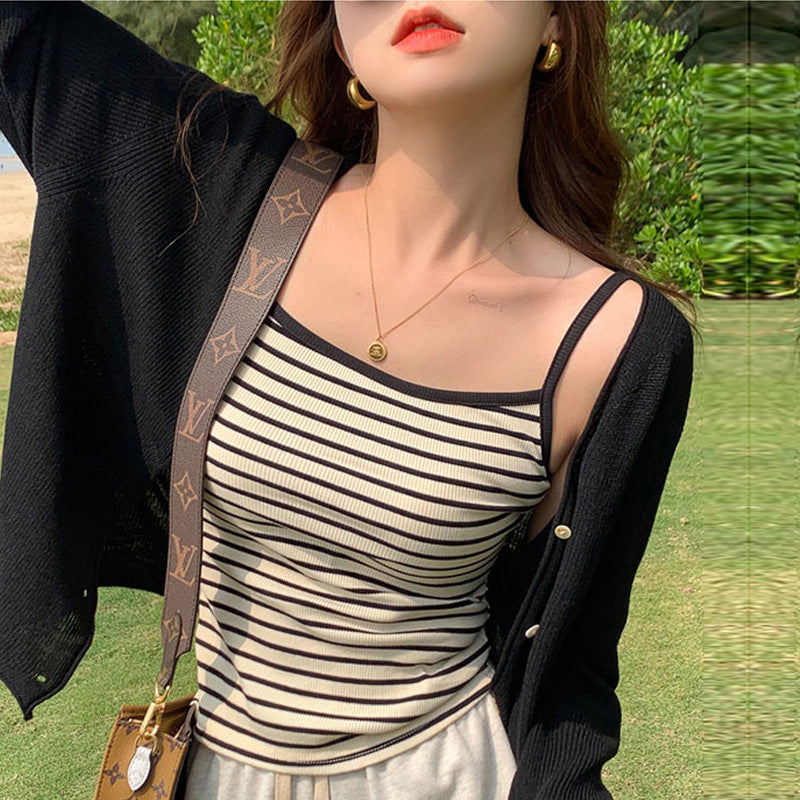 Selection of high elastic threaded temperament versatile sling vest for women's summer outer wear 2026 new pure cotton sleeveless bottoming top