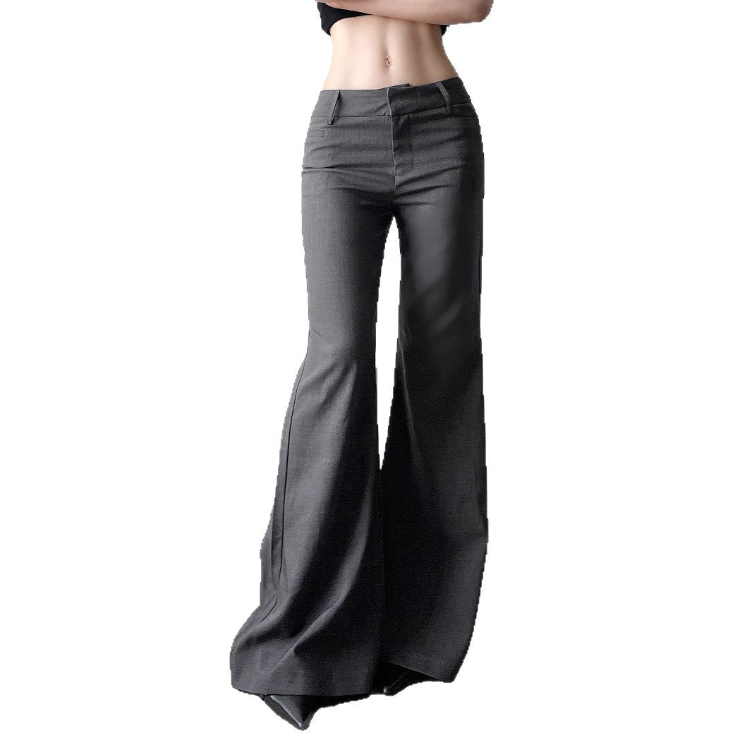 American light and mature style solid color simple low-rise slim-fitting suit pants urban commuting versatile and thin casual flared pants