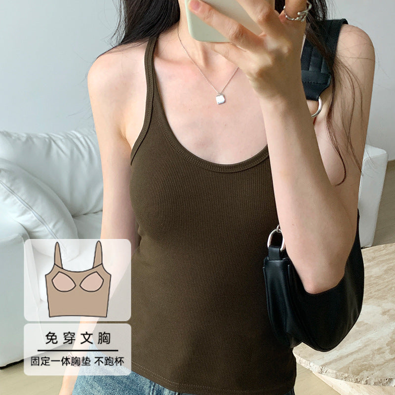 甄选螺纹棉2026夏装新款辣妹吊带背心女工字内搭外穿美背胸垫上衣