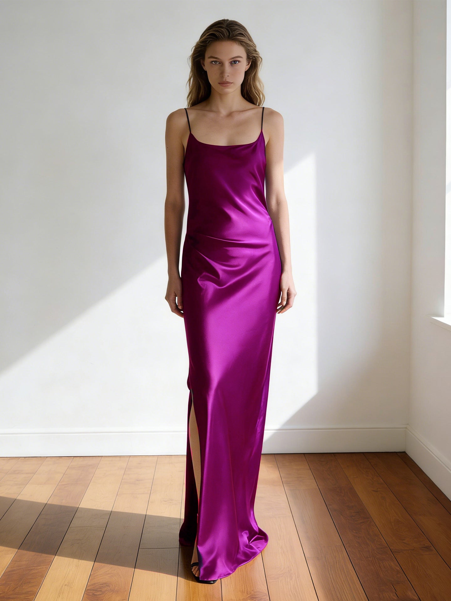 Haute couture imported acetic acid, spring and summer sexy backless star with the same suspender long dress split fork exquisite party dress