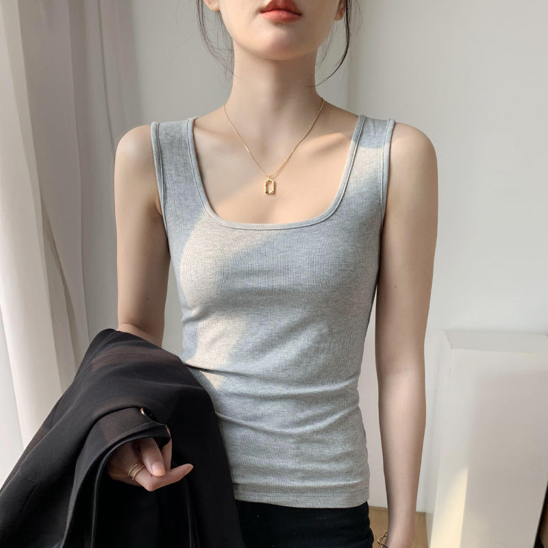 Square collar wide shoulder sling vest women's summer wear 2026 summer new slim and thin versatile sleeveless bottoming top