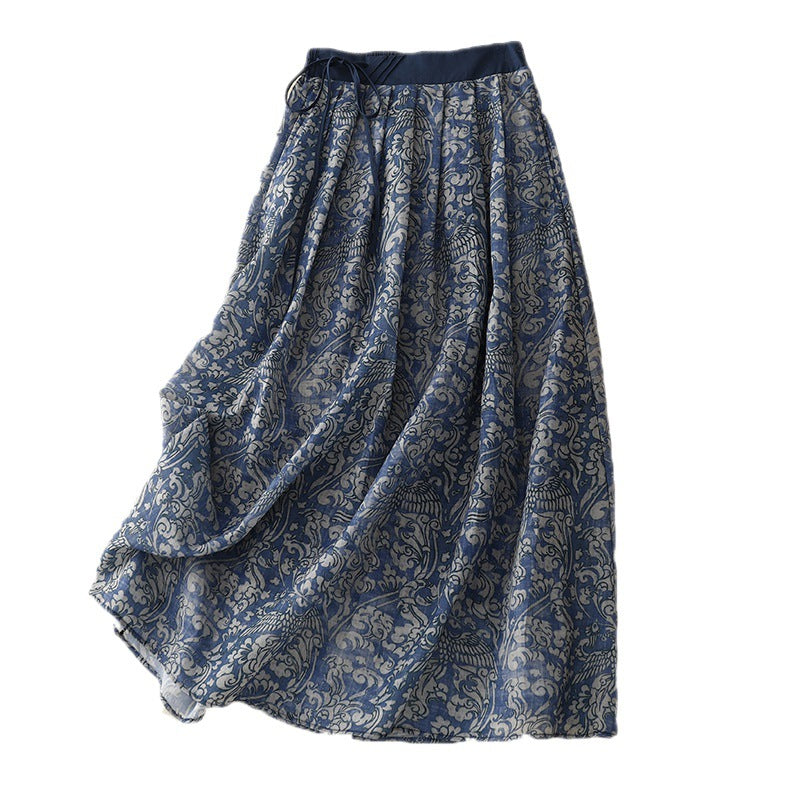 Real shot 2025 summer new literary and retro floral elastic waist skirt medium and long A-shaped skirt women #6611