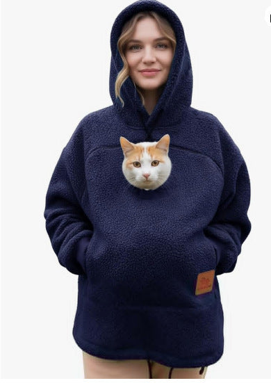2025 new European and American fleece people pet one men and women the same hipster hooded loose casual warm sweater