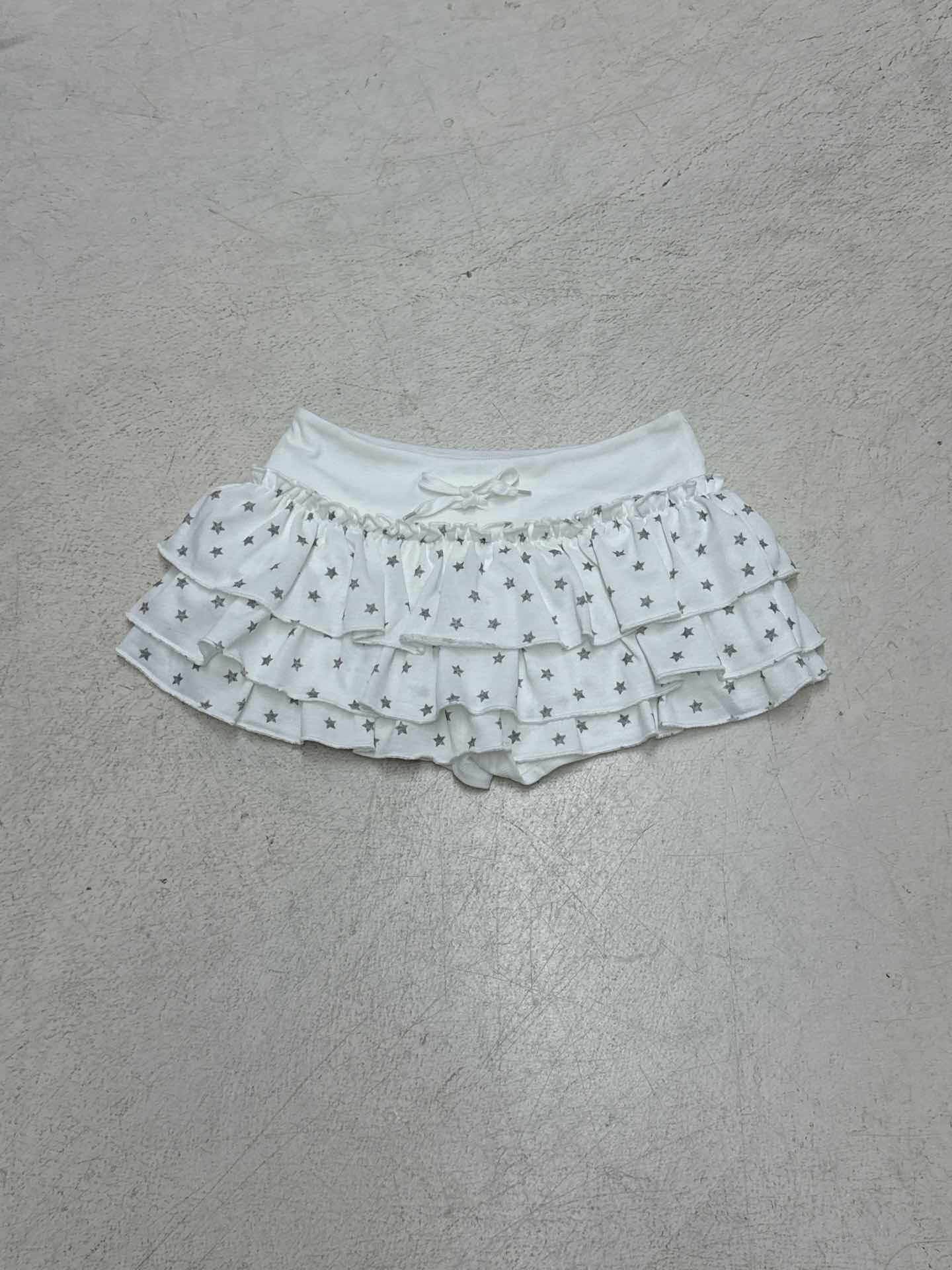 Sweet and pure wind star printing contrasting color elastic double-layer cake skirt y2k girl thin and versatile personality skirt