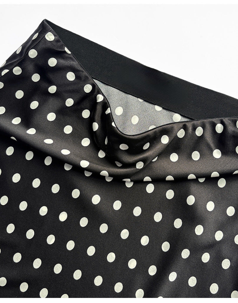 Japan imported triacetic acid polka dot skirt women's spring and summer A-shaped version short skirt small long hip A-shaped skirt