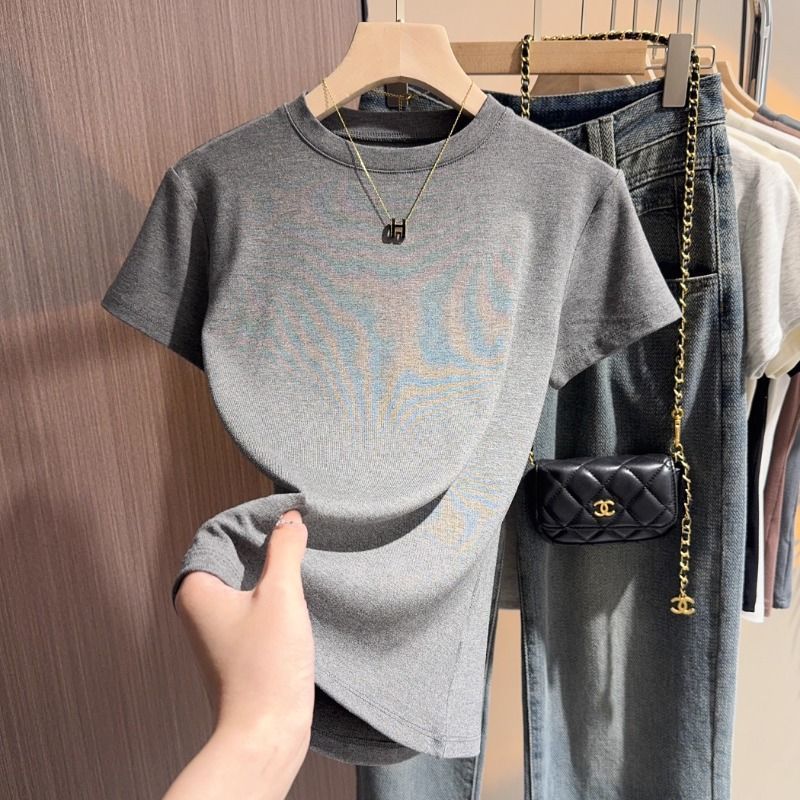 Modal V-neck short-sleeved t-shirt women's summer slim-fitting and thin top thin cold silk chicken heart collar half-sleeved t-shirt