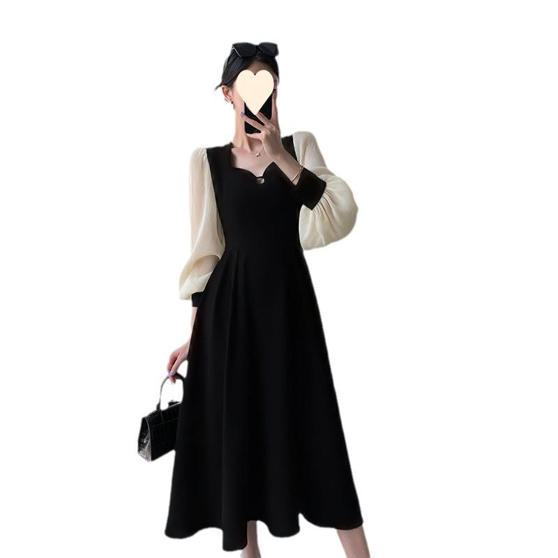 Spring and autumn large size fat MM new women's French design niche high-end temperament Hepburn style long-sleeved dress