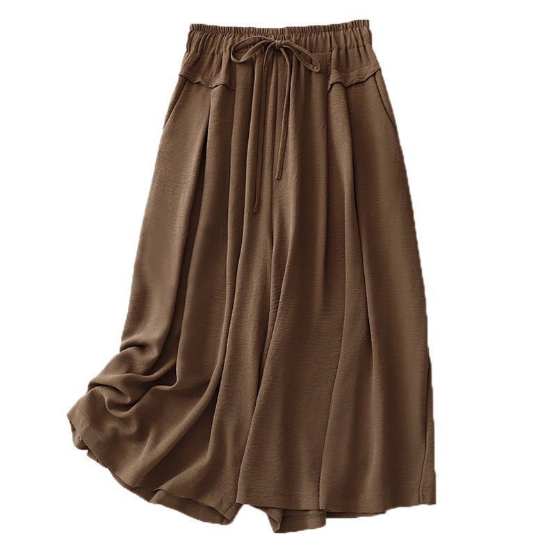 Real shot 2025 summer thin wide-leg pants cotton and linen loose high waist drape casual seven-point culottes women 2299 #