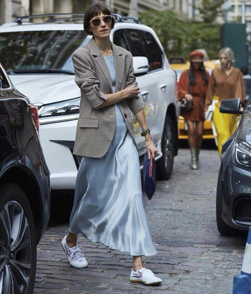 2025 spring new acetic acid suspender dress satin silky high-end Internet celebrity dress spot one