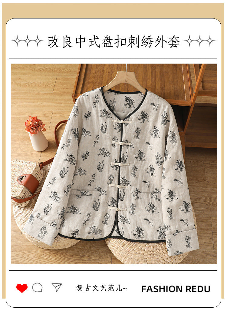 In the winter of 2025, the new cotton and linen cotton-padded jacket with cotton and thickened jacket, round neck small fragrant style new Chinese women's cotton clothes.