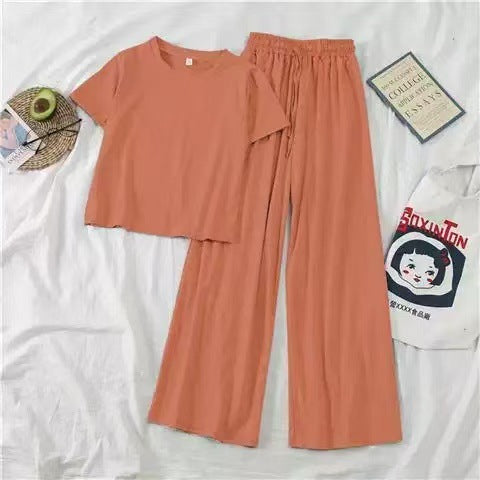 Two-piece suit, sportswear top, small women's wide-leg pants, student spring and summer models, thin Korean version, new casual trend