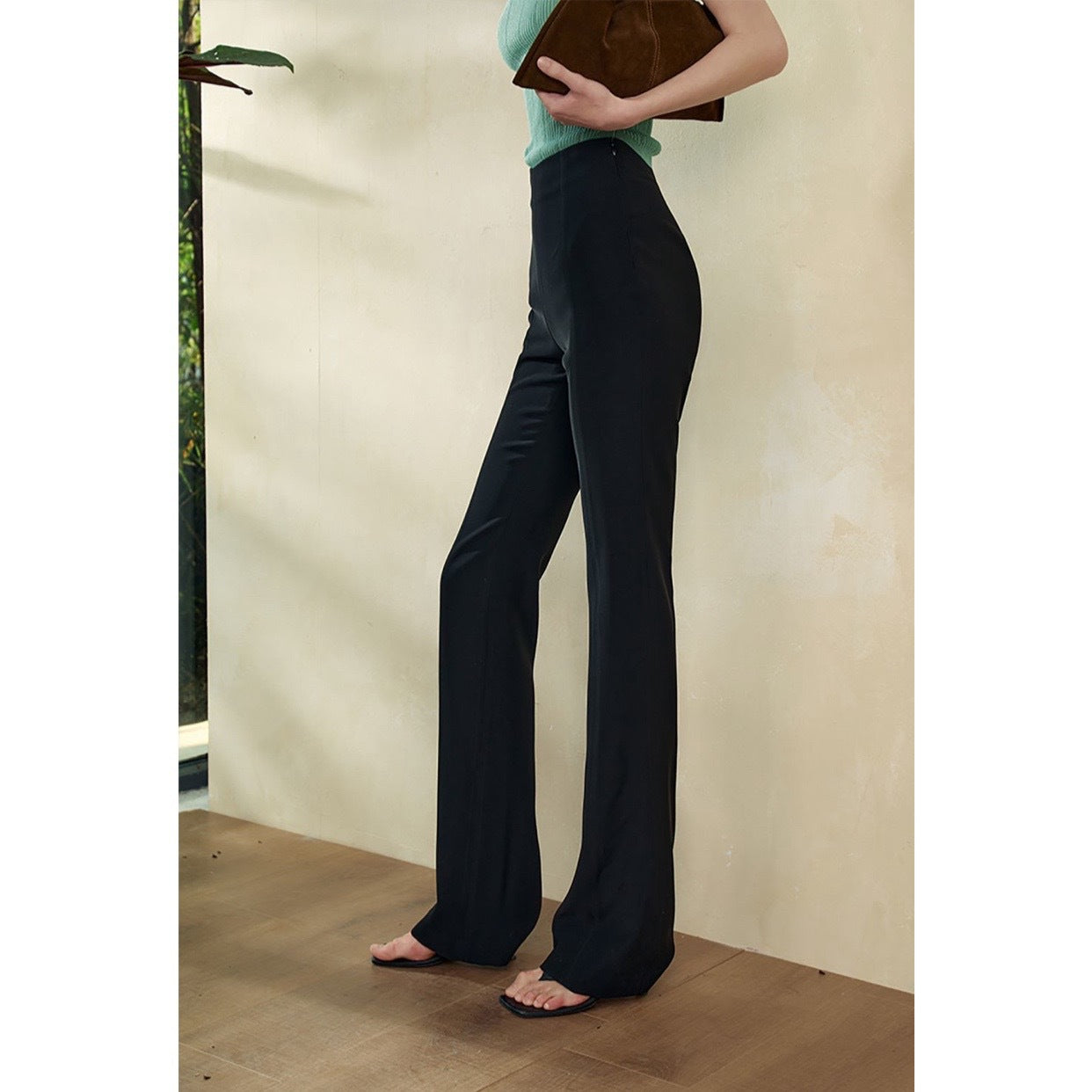 Love song NO.5 elegant porcelain satin, micro-pull pants children's early summer new thin high-waisted trousers