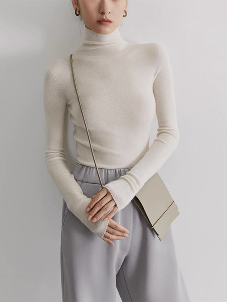 Mogas Skin Enjoy "Soft Gold" Cashmere Mulberry Silk Seamless First Line Ready-to-Wear High Neck Bottom Knitted Sweater