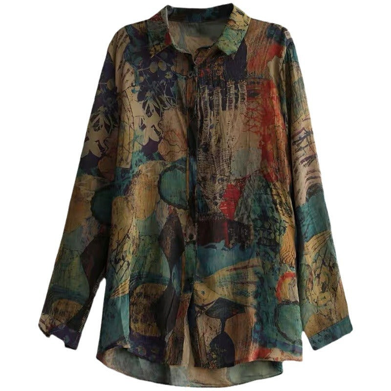 Spring 2024 new retro long-sleeved literary retro loose and thin shirt top women