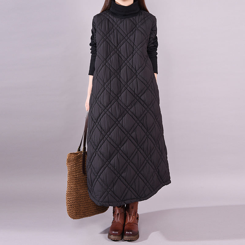 Korean version loose splicing solid color padded cotton thickened turtleneck long sleeve bottoming dress women's long dress 2023 autumn new