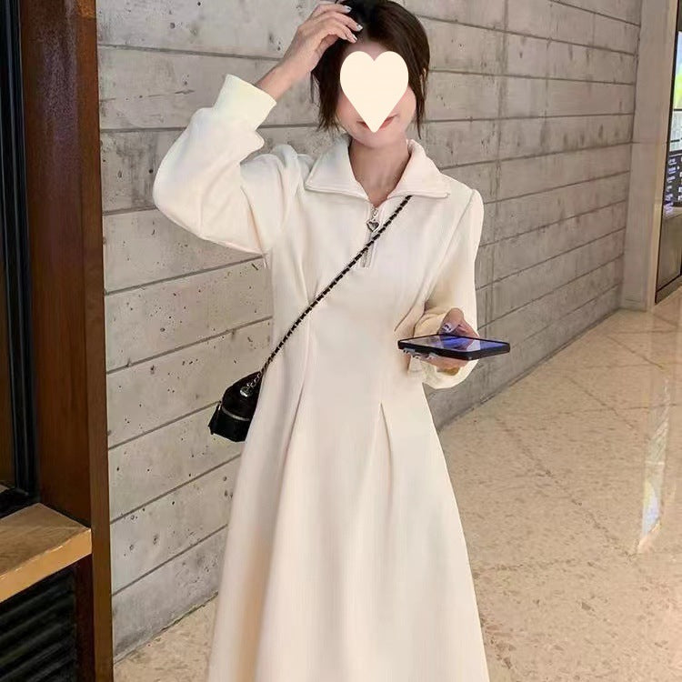 Autumn new 2026 women's fat mm waist skirt plus-size high-end long-sleeved waffle with dress women