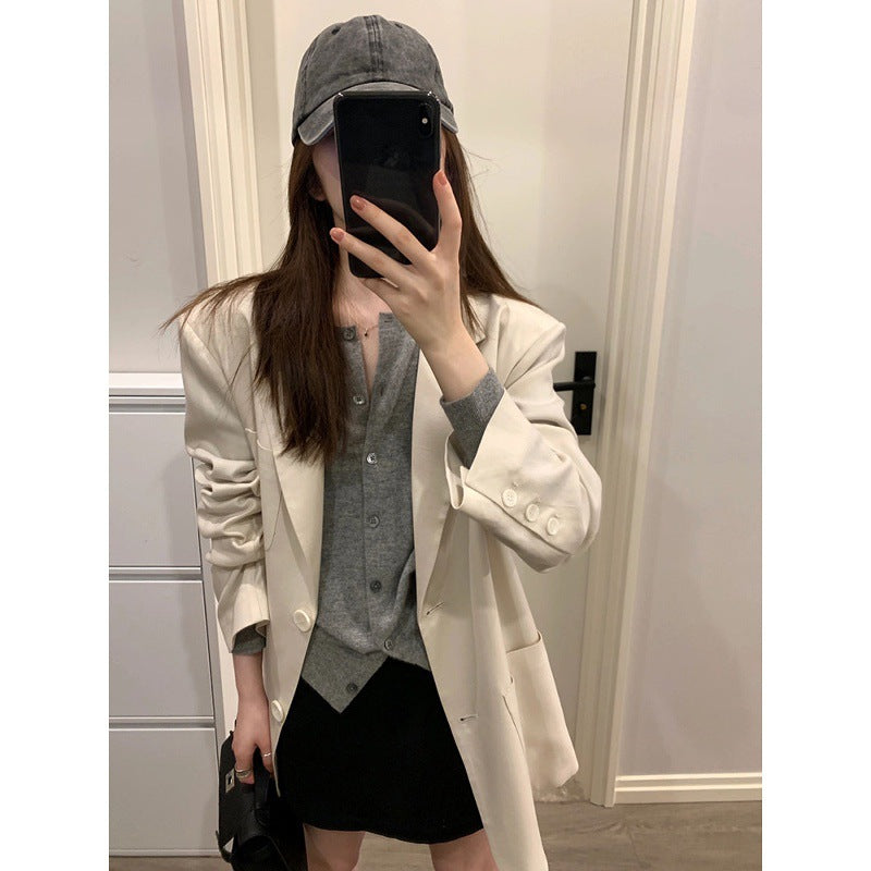 Premium Korean gray knitted cardigan women's spring and autumn temperament slim and thin outer cashmere sweater jacket top