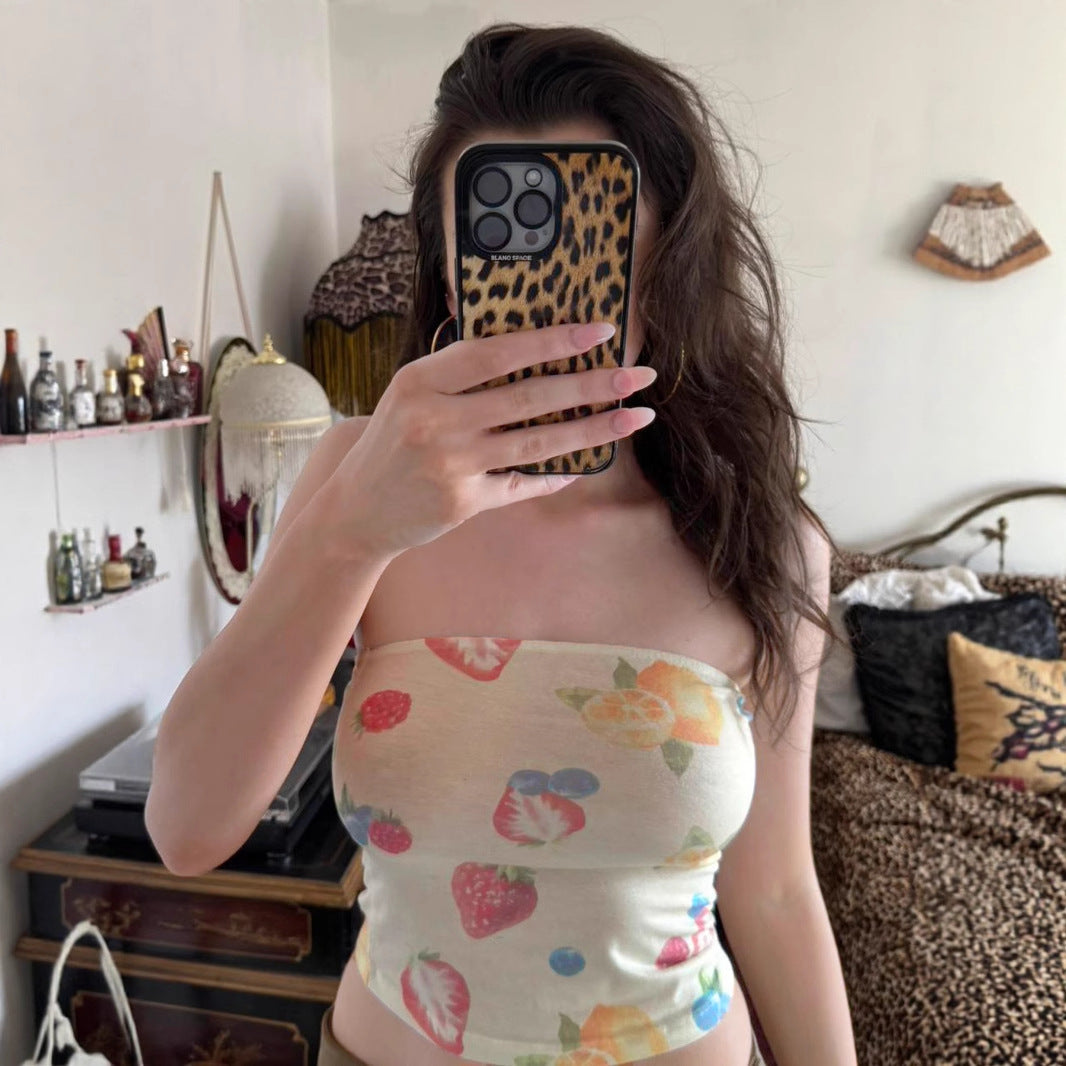 Street Vacation Wind Island Shell Print Off-Shoulder Slim-Fit Vest Hot Girl Sexy Skinny Versatile Top