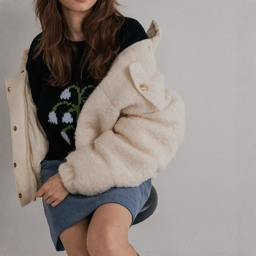 Thick needle round neck lily of the valley jacquard knitted sweater women's autumn and winter new fashion versatile casual top