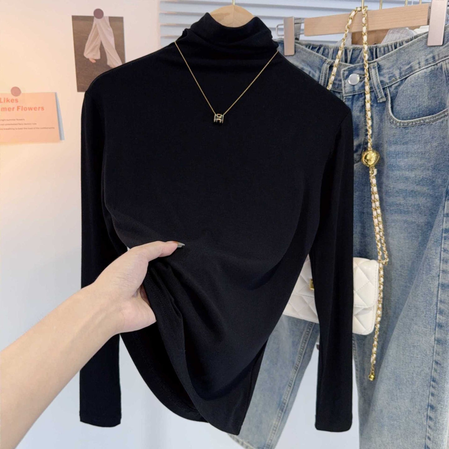 turtleneck apricot threaded bottoming shirt for women's autumn and winter 2025 new winter versatile warm slim-fit foreign style top