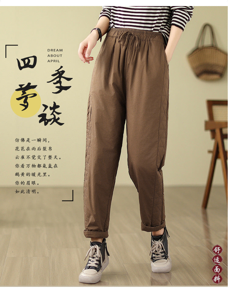 Real shot 2025 winter new retro padded thickened casual and thin Harlan pants loose outer cotton pants women