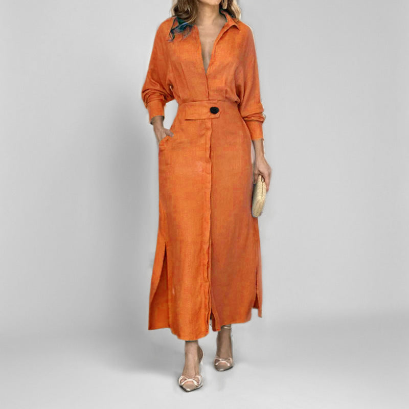 2025 European and American new temperament women's commuting lace-up solid color waist long-sleeved irregular shirt European and American dress women