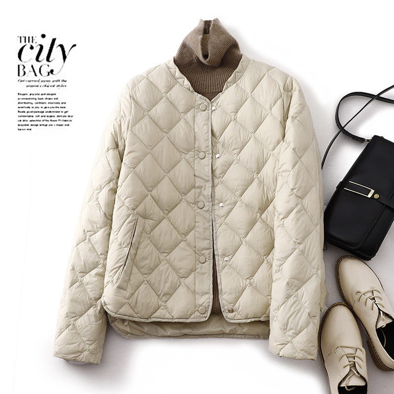 Real shot 2025 winter new loose fashion rhombus grid padded cotton stand-up collar warm cotton-padded jacket women #1508