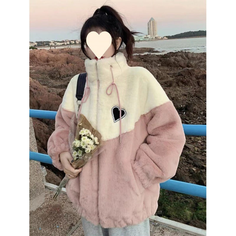 Fleece thickened sweater girl 2025 autumn and winter clothing junior high school high school students cotton-padded jacket
