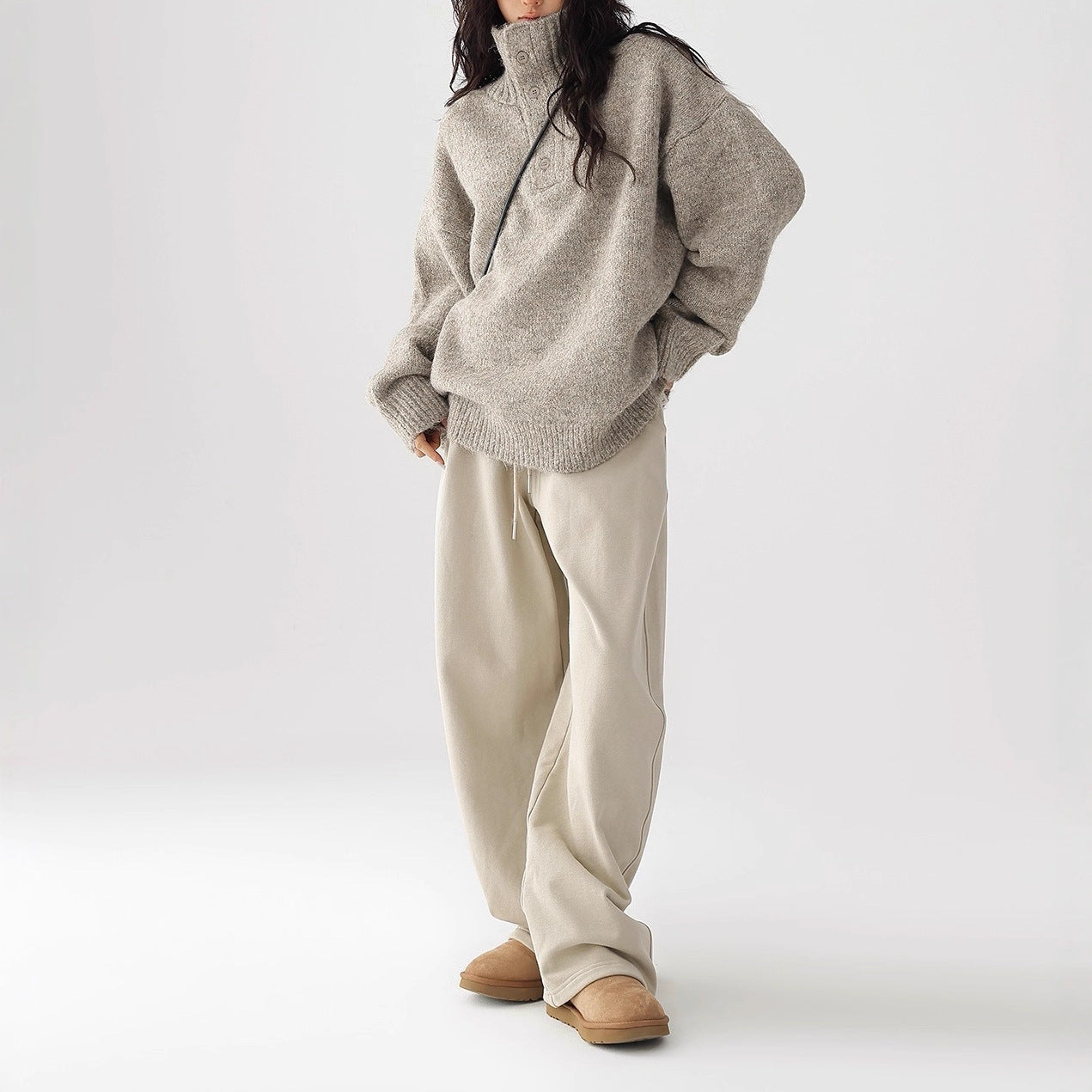 Acestudios simple button decoration soft waxy texture turtleneck sweater sweater pullover jacket tide