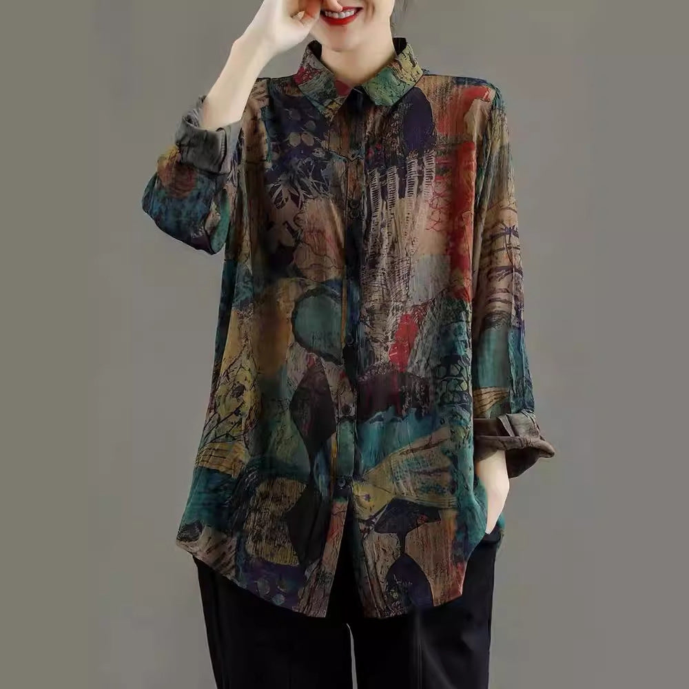 Spring 2024 new retro long-sleeved literary retro loose and thin shirt top women
