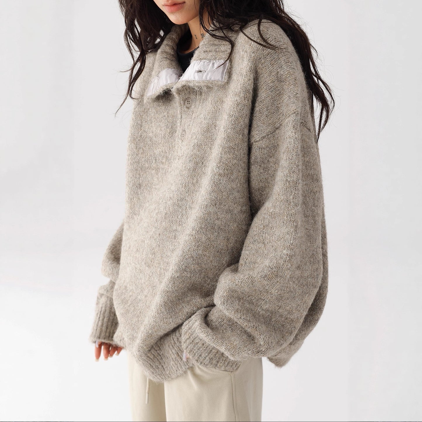 Acestudios simple button decoration soft waxy texture turtleneck sweater sweater pullover jacket tide