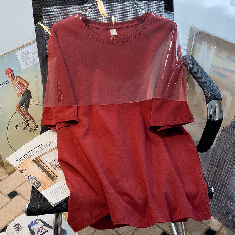 Pure cotton medium and long loose short-sleeved t-shirt for women, ginger, meat-covering, versatile and thin summer clothes, half-sleeved super hot summer ins