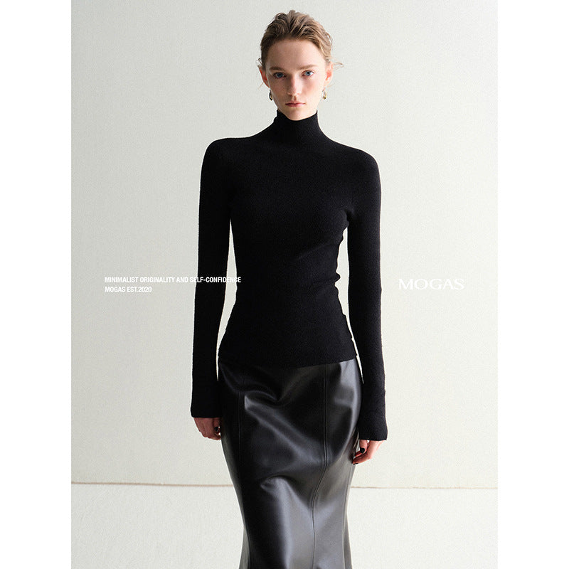 Mogas Skin Enjoy "Soft Gold" Cashmere Mulberry Silk Seamless First Line Ready-to-Wear High Neck Bottom Knitted Sweater