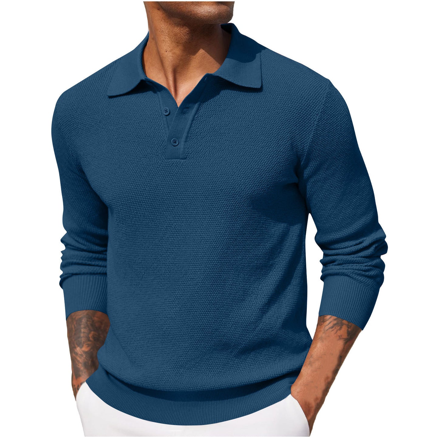 2025 autumn new Amazon popular cross-border casual men's top long-sleeved V-neck button-up POLO shirt