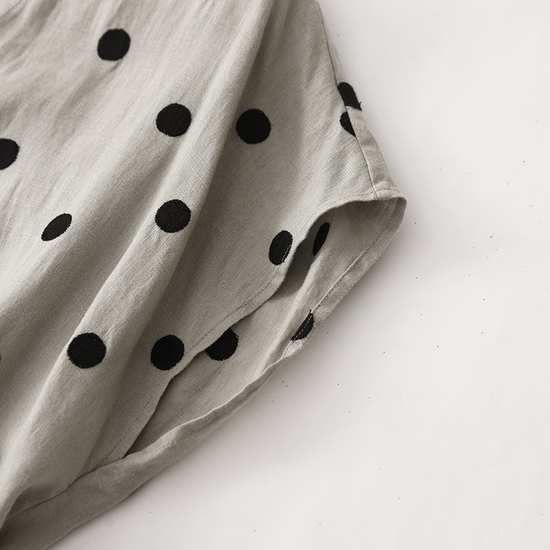 Real shot 2025 summer new cotton and linen literary and retro loose V-neck short-sleeved dress women's medium and long #9552