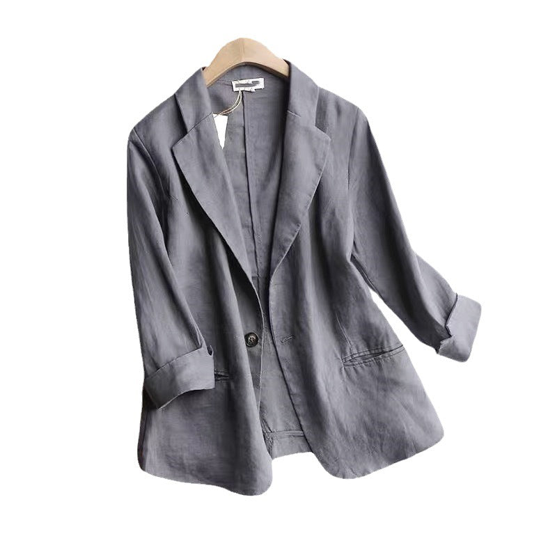 2025 spring new literary large size loose solid color long sleeve small suit suit jacket women 6066 #