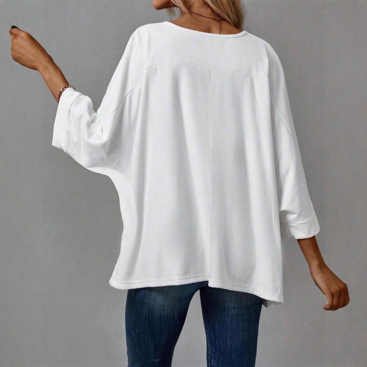 2025 new Amazon European and American cross-border women's clothing spring and summer round neck seven-quarter sleeve solid color casual loose T-shirt
