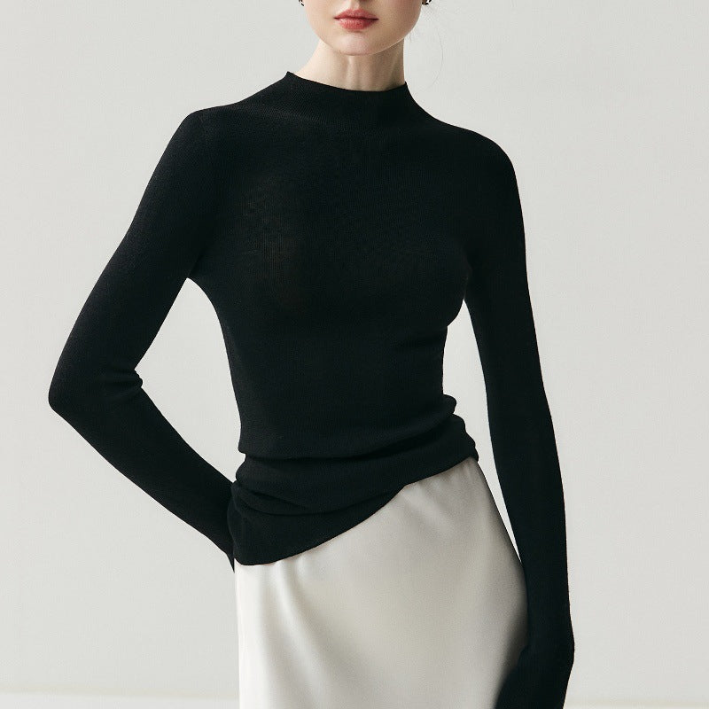 Machine washable! Grey Yangtze yarn worsted 100% wool bottoming shirt women's semi-turtleneck autumn and winter tight knit sweater