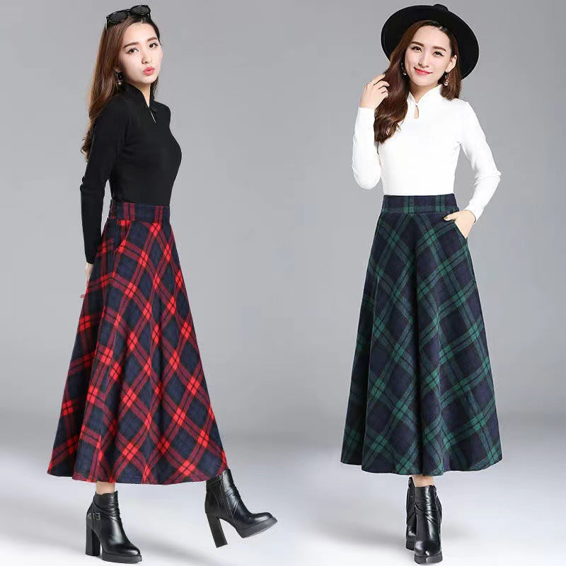 2024 autumn and winter new plaid skirt women's a-word skirt long large size woolen long skirt big swing skirt #931 #