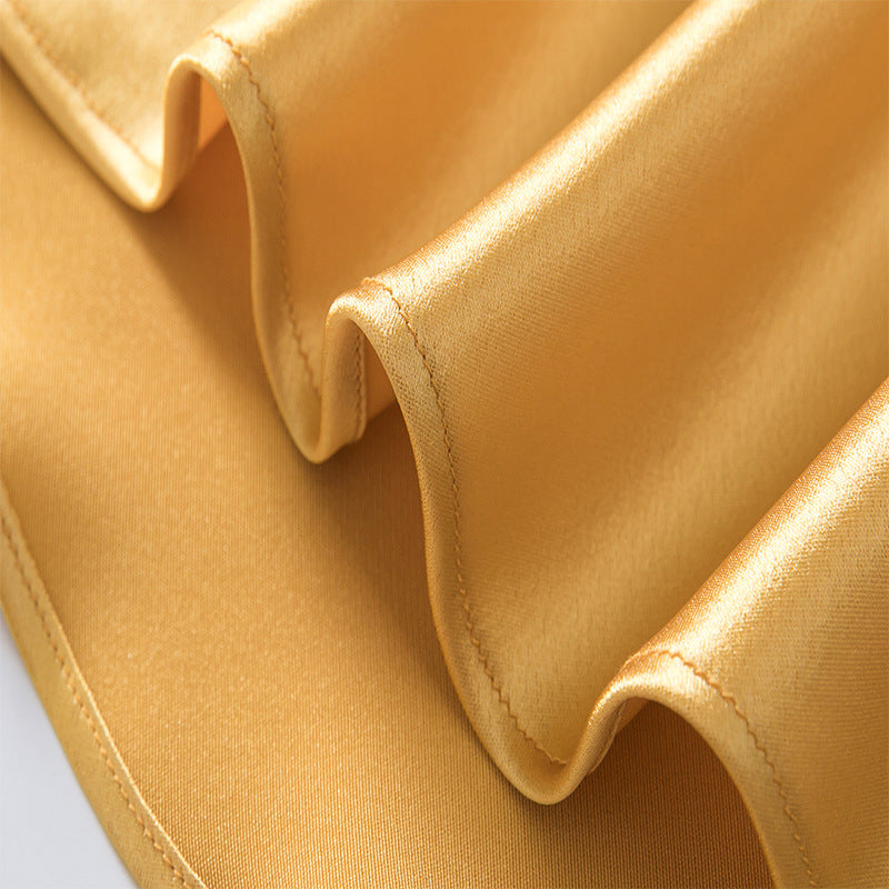 2025 spring and summer swing neck acetic acid dress medium and long high-end satin silky temperament Muse new suspender dress