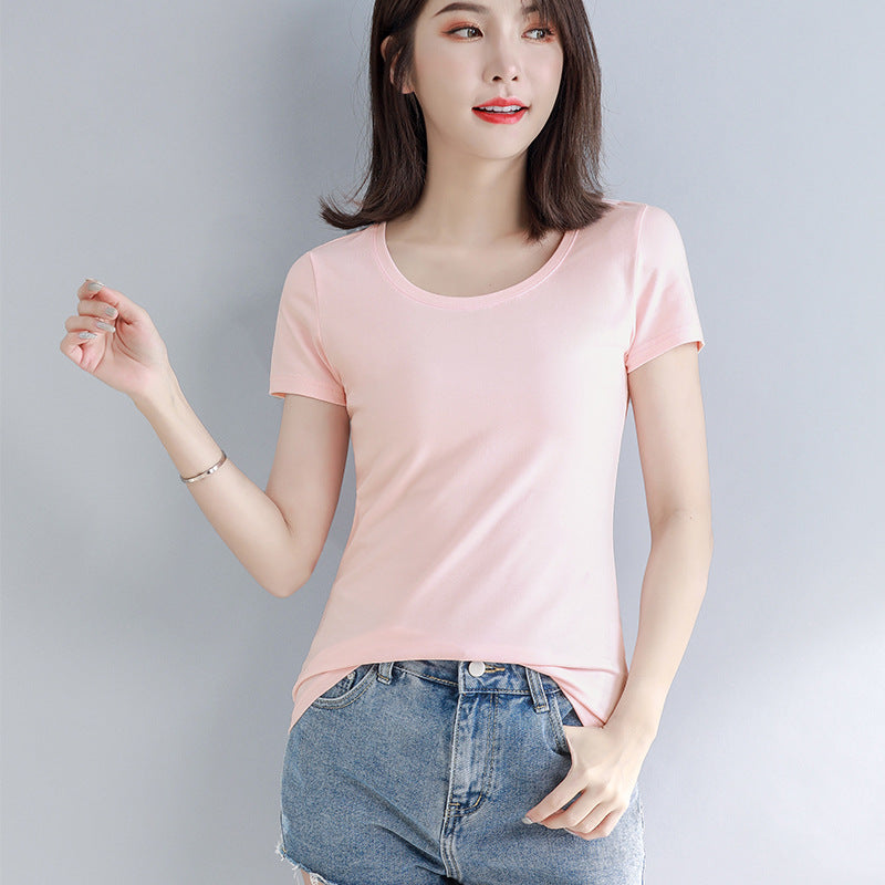 Lotus root pink short-sleeved t-shirt women's pure cotton summer chic Korean wear high-end niche non-collision versatile top